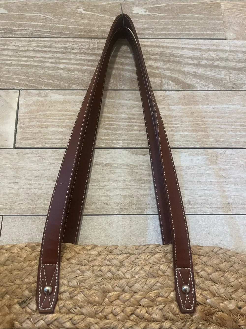 Haute Hippie Natural Straw Tote with Brown Leather Trim
